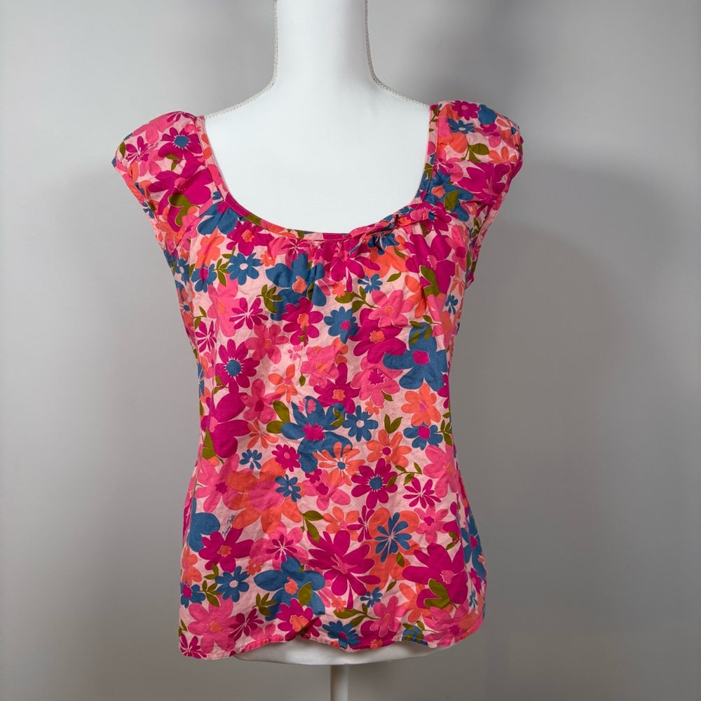 Women’s Medium Coastal Floral Cottagecore Peasant Top Tracy Feith Target Cotton